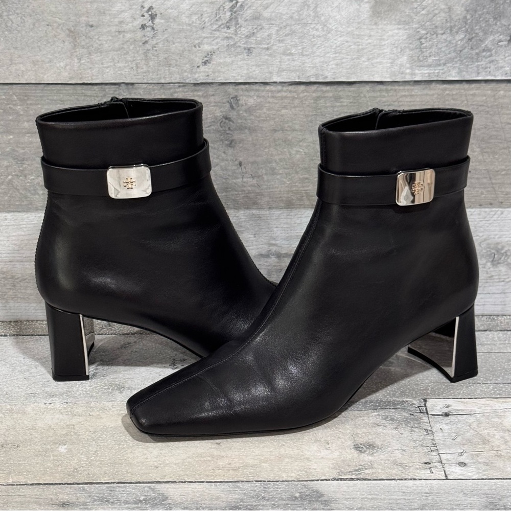 TORY BURCH GEORGIA HEELED ANKLE BOOT IN BLACK - SIZE - 8